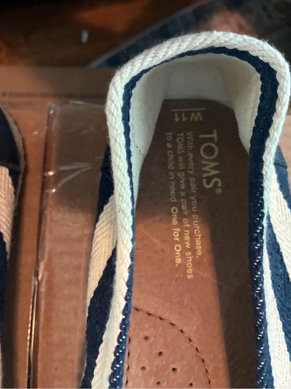 Toms Classic University Navy White Stripes Womens Canvas Espadrille Slip-ons,W11
